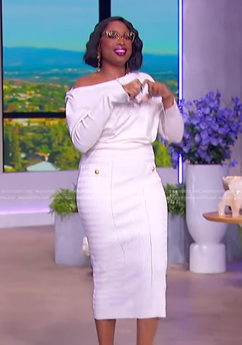 Jennifer’s white knit midi skirt on The Jennifer Hudson Show