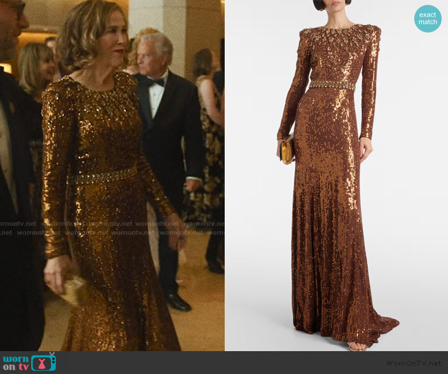 Jenny Packham Georgia Sequined Embellished Gown worn by Patty Leigh (Catherine O'Hara) on The Studio
