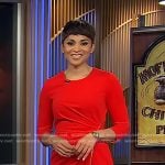 Jericka’s red zip sheath dress on CBS Evening News