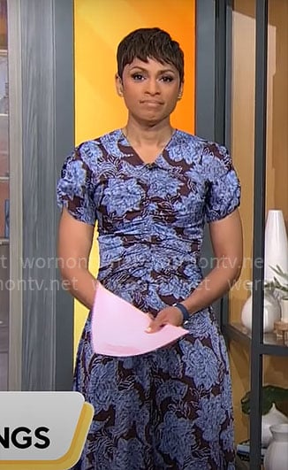 Jericka Duncan’s floral ruched dress on CBS Mornings