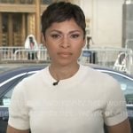 Jericka Duncan’s white short-sleeve sweater on CBS Mornings