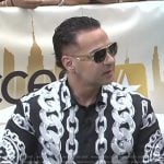 Michael Paul Sorrentino’s black chain print shirt on Access Hollywood