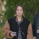 Jo’s black and brown fleece varsity jacket on Greys Anatomy