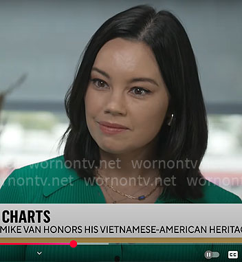 Jo Ling Kent's green rib knit polo top on CBS Mornings