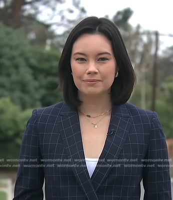 Jo Ling Kent's navy check blazer on CBS Evening News