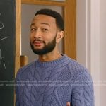 John Legend’s blue cable knit sweater on The Voice