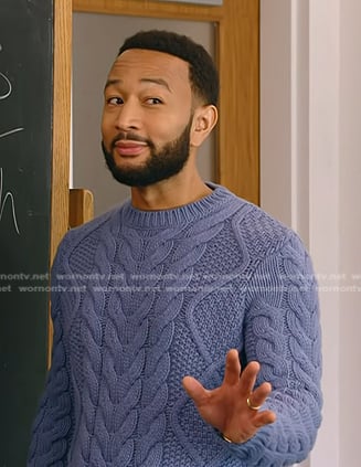 John Legend’s blue cable knit sweater on The Voice