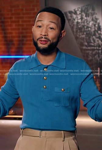 John Legend’s blue long sleeve polo on The Voice