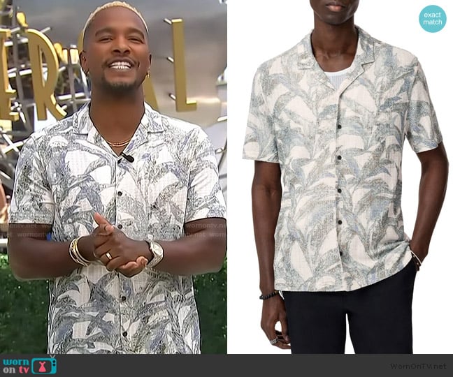 John Varvatos Conant Desert Flower Camp Shirt worn by Scott Evans on Access Hollywood