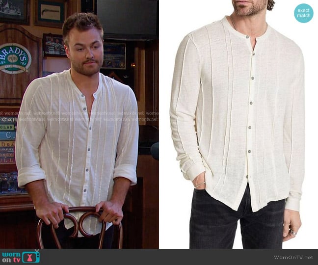 John Varvatos Regular Fit Linen Band Collar Shirt worn by Doug Williams III (Peyton Meyer) on Days of our Lives