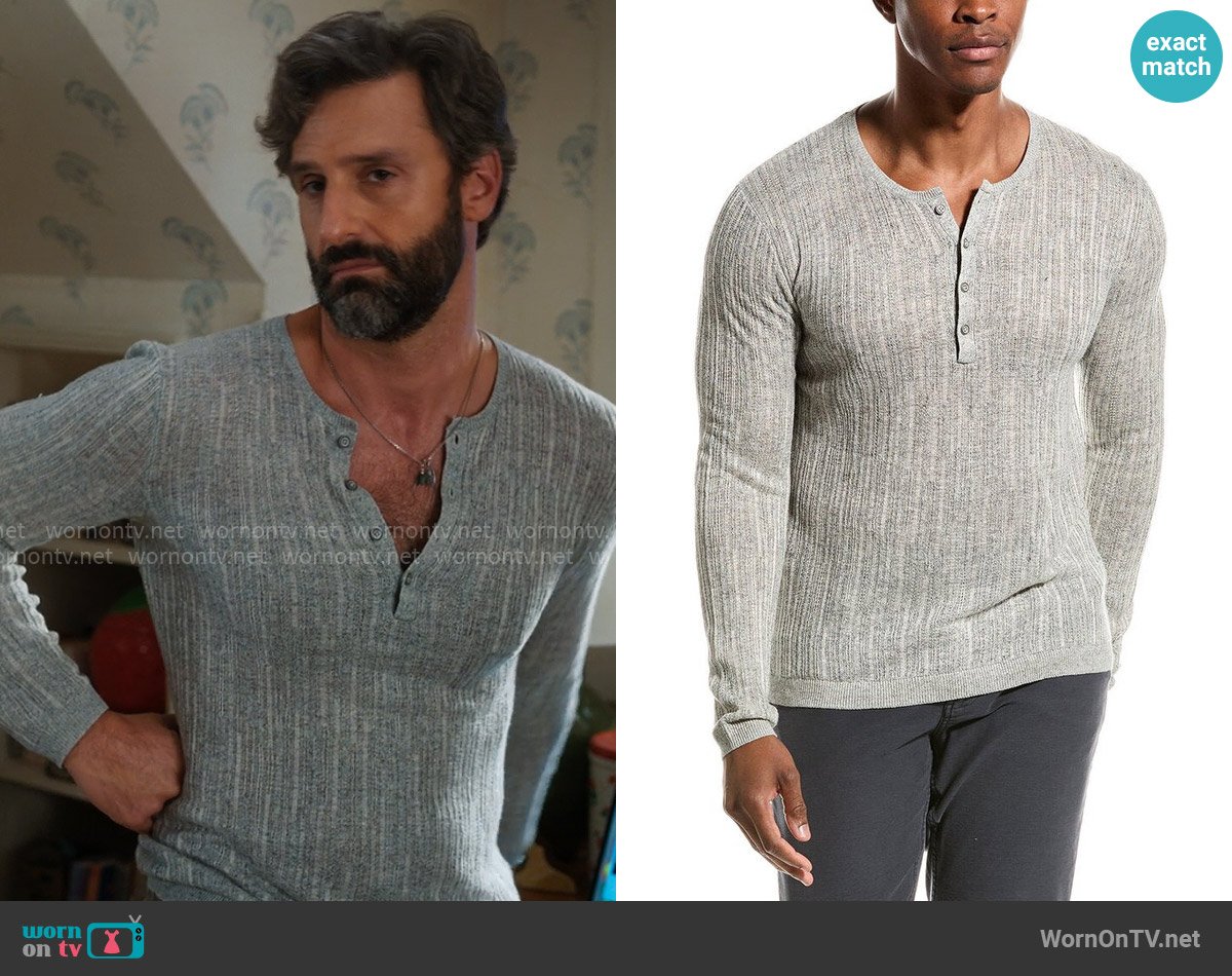 John Varvatos William Slim Fit Linen-Blend Henley worn by Claude (Marco Calvani) on The Four Seasons