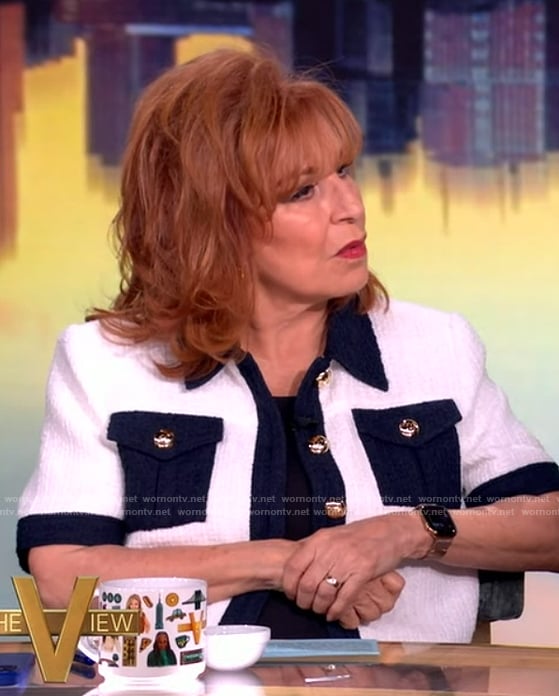 Joy’s white contrast cropped cardigan on The View