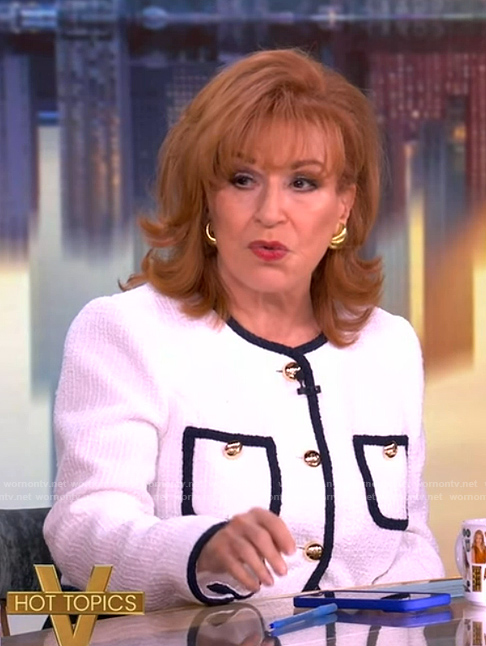 Joy's white contrast trim jacket on The View