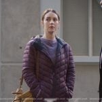 Jule’s purple quilted puffer coat on Greys Anatomy