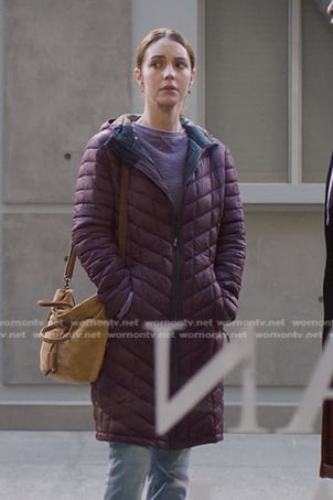 Jule’s purple quilted puffer coat on Greys Anatomy
