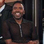 Justin’s black mesh half zip polo on E! News
