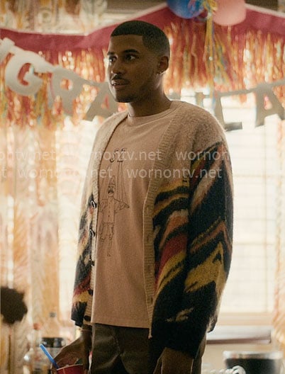 Justin's puppet graphic SZ t-shirt and wavy print cardigan on Forever