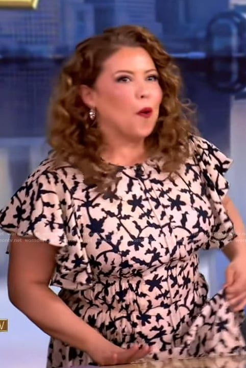 Justina Machado’s white floral print ruffle dress on The View