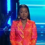Kaiya Hamilton’s pink and orange print blazer on The Voice