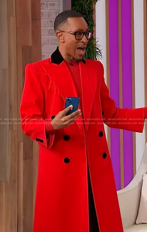 Kalen Allen's red double breasted coat on Sherri