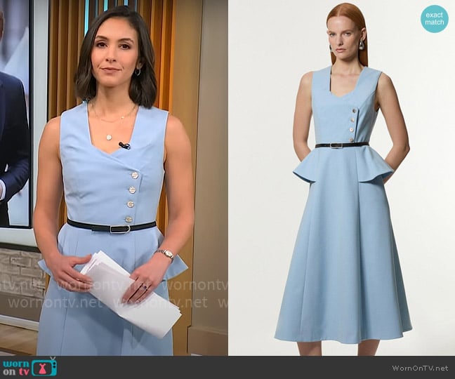 Karen Millen Compact Stretch Belted Peplum Detail Full Skirted Midi Dress worn by Ali Bauman on CBS Mornings