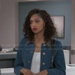 Kat’s denim jacket with leather collar on Beyond the Gates