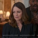Kate’s black button front blouse on The Four Seasons