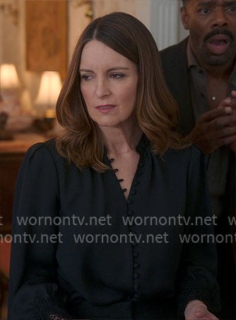 Kate's black button front blouse on The Four Seasons