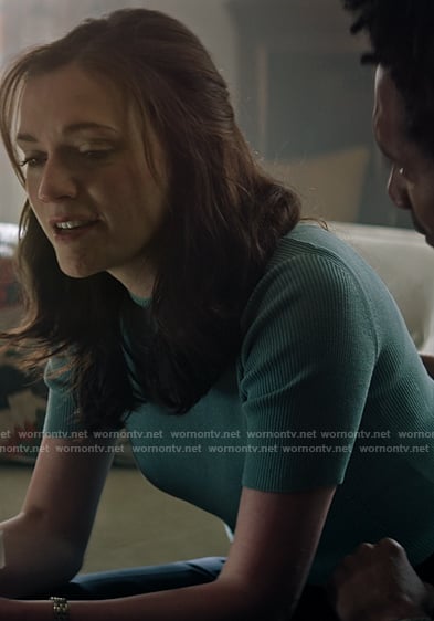 Kate's green ribbed short sleeve top on You
