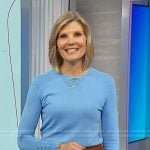 Kate Snow’s blue sweater and suede skirt on NBC News Daily