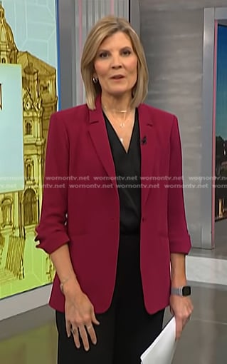 Kate's burgundy ruched sleeve blazer on NBC News Daily