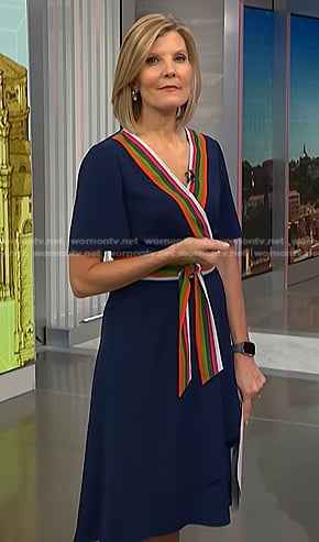 Kate’s navy stripe trim wrap dress on NBC News Daily