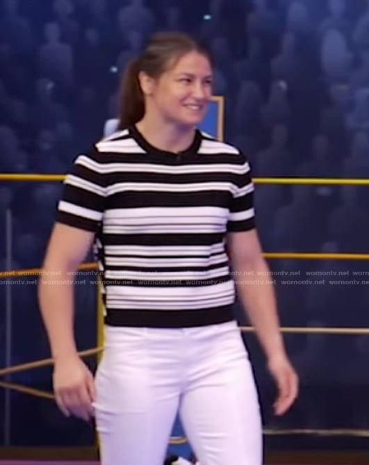 Katie Taylor’s black and white striped tee on Live with Kelly and Mark