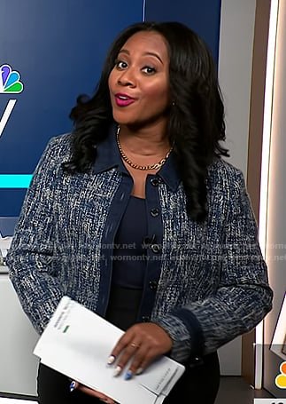 Kay Angrum’s blue tweed jacket on NBC News Daily