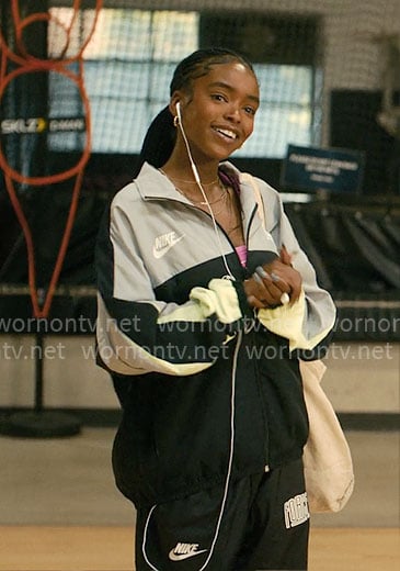 Keisha’s black colorblock tracksuit on Forever