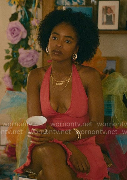 Keisha’s pink denim halter dress on Forever