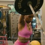 Keisha’s pink printed shorts and sports bra on Forever