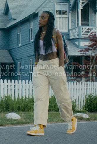 Keisha's purple crop top and ivory pants on Forever