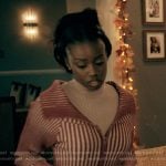 Keisha’s ribbed zip front cardigan on The Chi