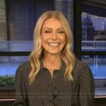 Kelly’s black polka dot print tie neck top on Live with Kelly and Mark