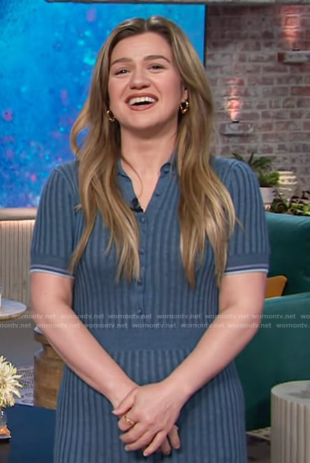 Kelly's blue ribbed polo dress on The Kelly Clarkson Show