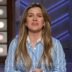 Kelly’s blue striped shirt on The Kelly Clarkson Show