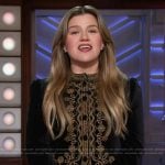 Kelly’s black embroidered jacket on The Kelly Clarkson Show