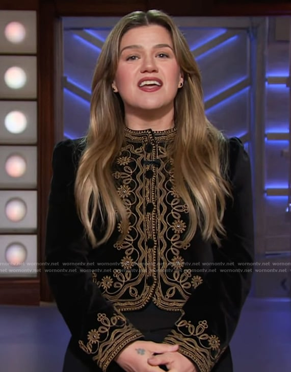 Kelly’s black embroidered jacket on The Kelly Clarkson Show