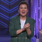 Kelly’s green double breasted blazer on The Kelly Clarkson Show