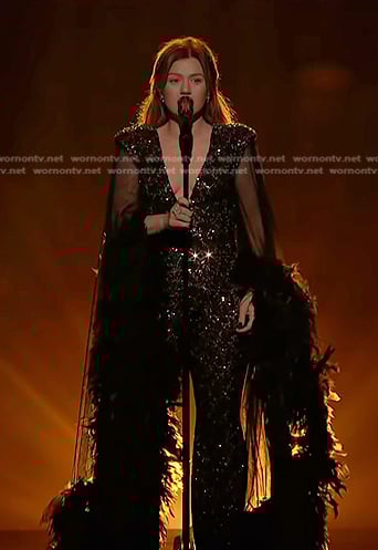 Kelly’s sequin plunge neck jumpsuit on The Voice