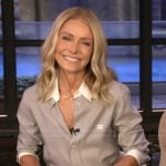 Kelly’s gray logo shirt on Live with Kelly and Mark
