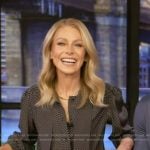 Kelly’s black polka dot print tie neck top on Live with Kelly and Mark