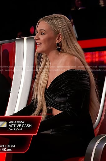 Kelsea Ballerini’s black cutout velvet jumpsuit on The Voice