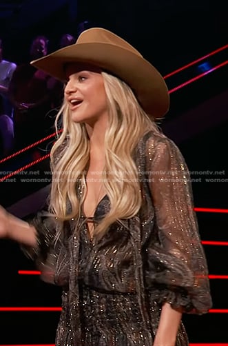 Kelsea Ballerini’s lurex paisley sheer maxi dress on The Voice